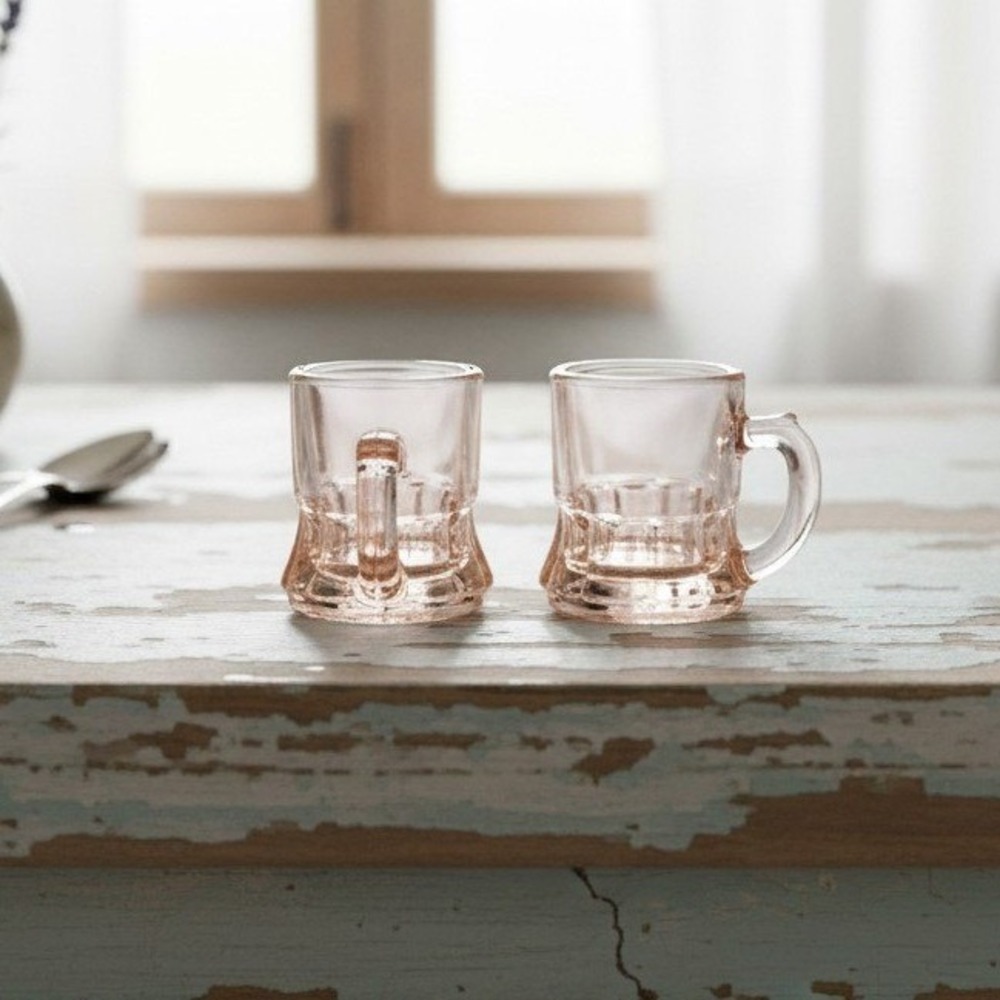 Federal Glass Pink Mini Shot Glasses, Set of 2, Depression Era Toothpick Holders